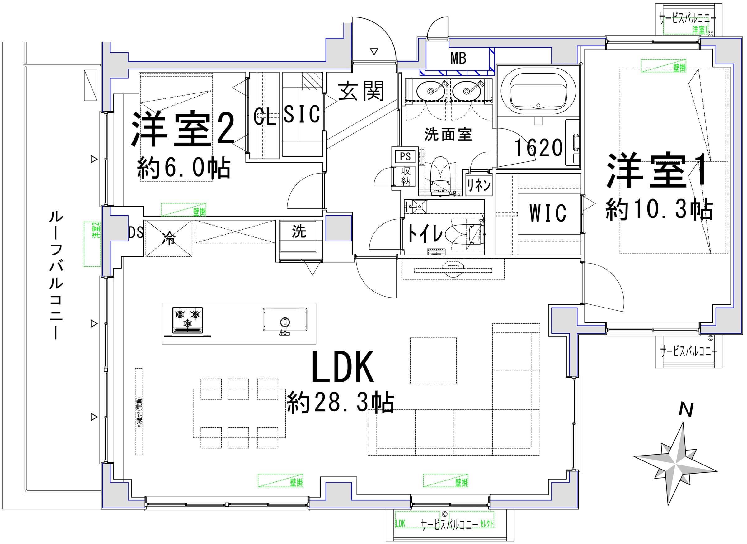 原宿　原宿と北参道を使いこなす、97㎡の最上階・角部屋 間取図