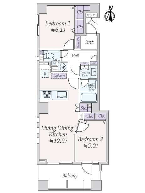 代々木上原　光に満ちる南西角住戸、リノベーションで綴る、愛犬・愛猫との新しい暮らし 間取図