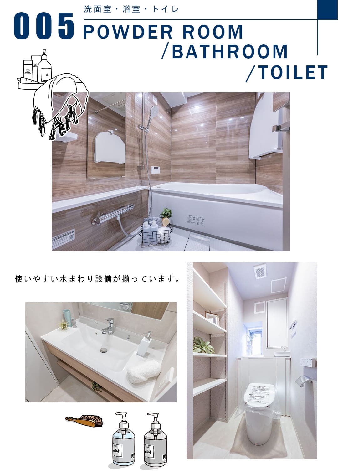 005洗面室,浴室,トイレ,POWDERROOOM,BATHROOM,TOILET