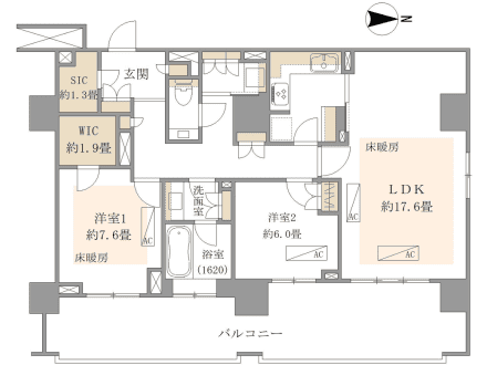 広尾ガーデンフォレスト椿レジデンスG棟　28㎡のバルコニー付き、92㎡超え東京タワーを望む邸宅 間取り図