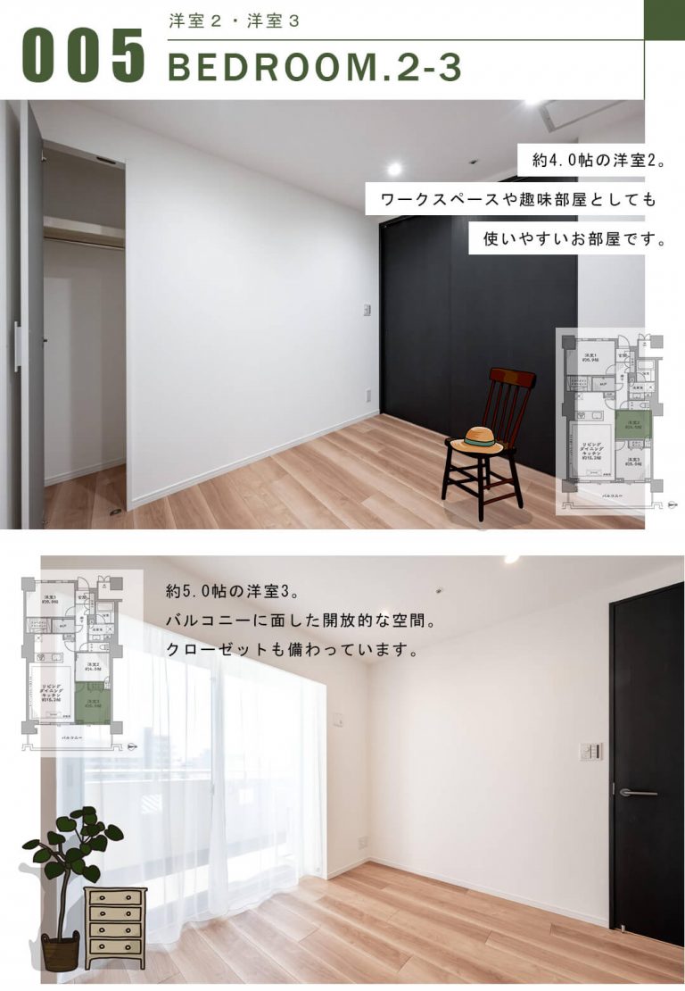 イーストコモンズ清澄白河セントラルタワーの洋室2、洋室3