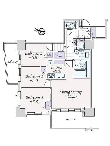 プラウドタワー千代田富士見レジデンス　カーテンを開けて過ごしたい、見晴らしのいい住まい 間取図