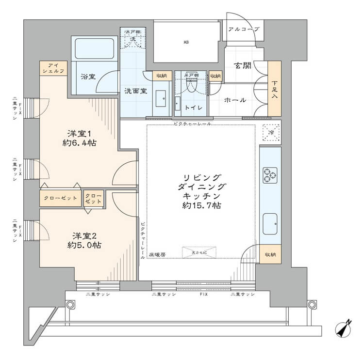 カテリーナ三田タワースイートウエストアーク　家具のような美しいシステムキッチン 間取り図