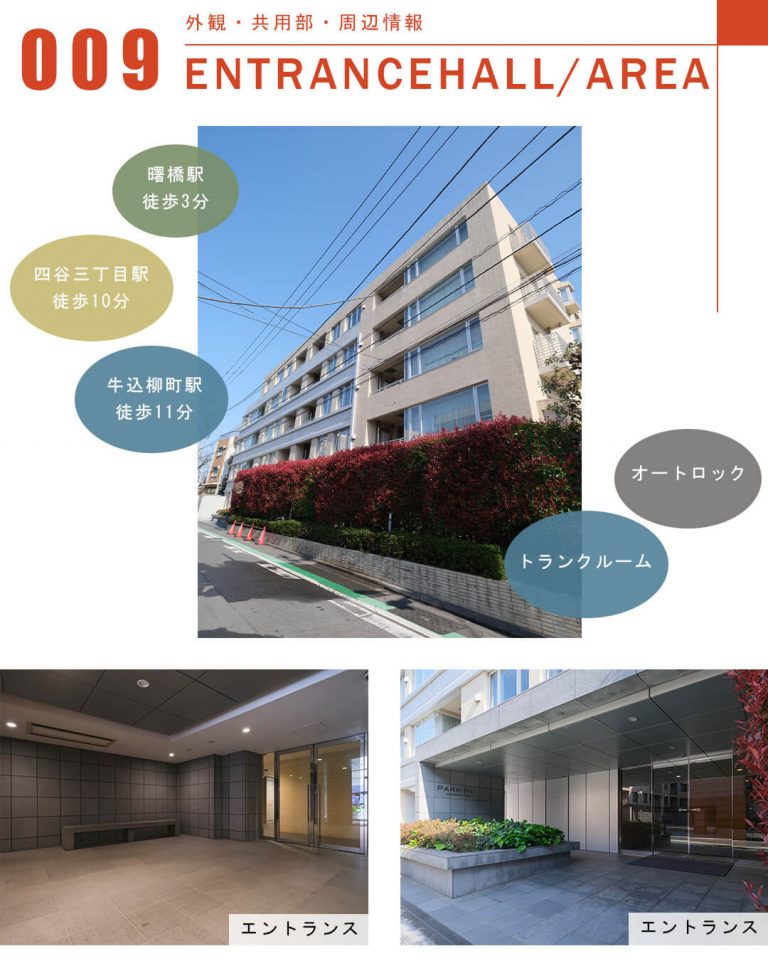 パークハウス市谷仲之町の外観と共用部