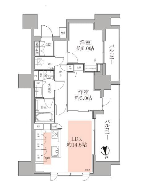 白金高輪　ワイドスパンバルコニーが彩る、陽光あふれる角住戸 間取り図