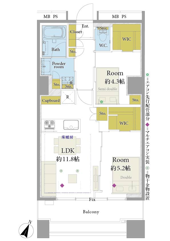 九段下　4駅利用可能、陽光あふれる南東向きレジデンス 間取り図
