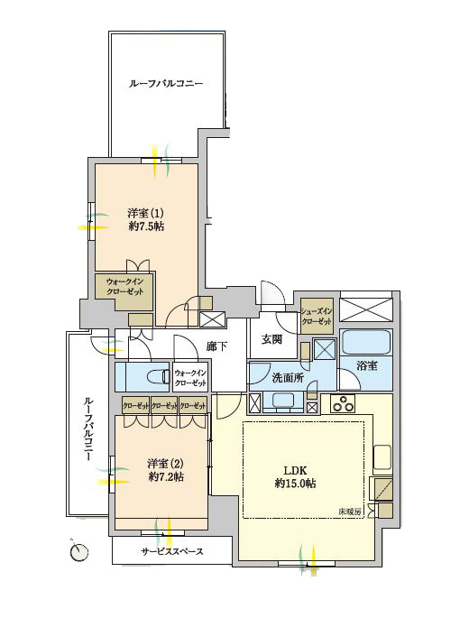曙橋　光と風が巡る最上階の三方角部屋 間取り図