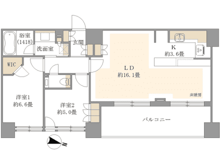 プラウド新宿御苑エンパイア　太陽の光で目覚める東向きの2LDK 間取り図