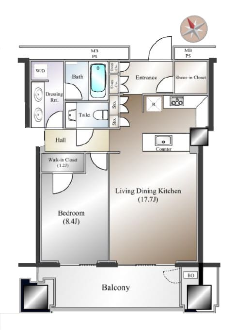 アークヒルズ仙石山レジデンス　東京タワー＆麻布台ヒルズを望む1LDK 間取図
