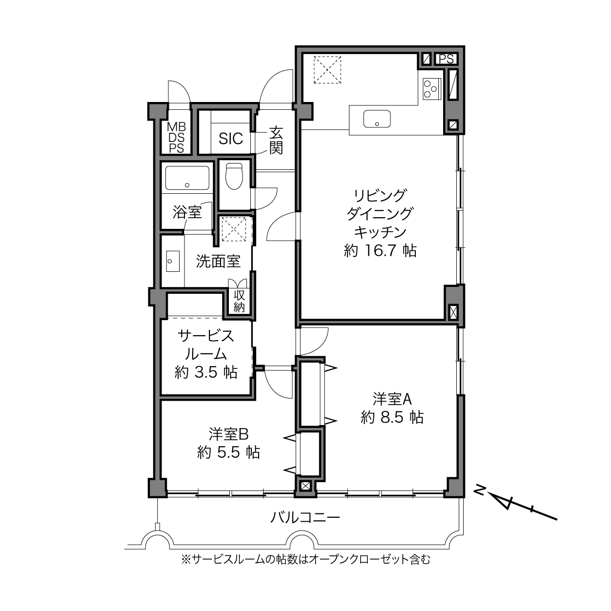 初台　グリーンの腰壁が彩る、温もりある2SLDK 間取り図