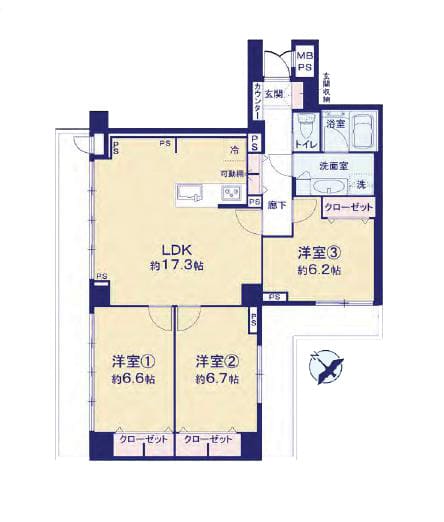 参宮橋　緑薫る代々木アドレス、穏やかな時が流れる角住戸 間取り図