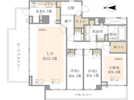 パークコート渋谷大山町ザ・プラネ 悠邸　広々ルーフバルコニー付！110㎡超の3LDK 間取り図