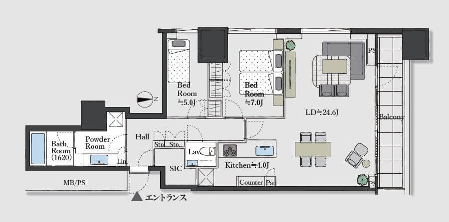 三田ガーデンヒルズサウスヒル　東京タワーを日常にする、洗練と寛ぎに満たされる私邸 間取図