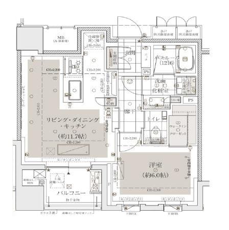 アトラス麻布十番　三田一丁目に住まう、新築未入居の1LDK 間取図