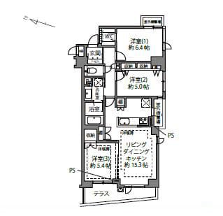 茗荷谷　駅徒歩5分の静穏、ペットと暮らせる角住戸3LDK 間取り図