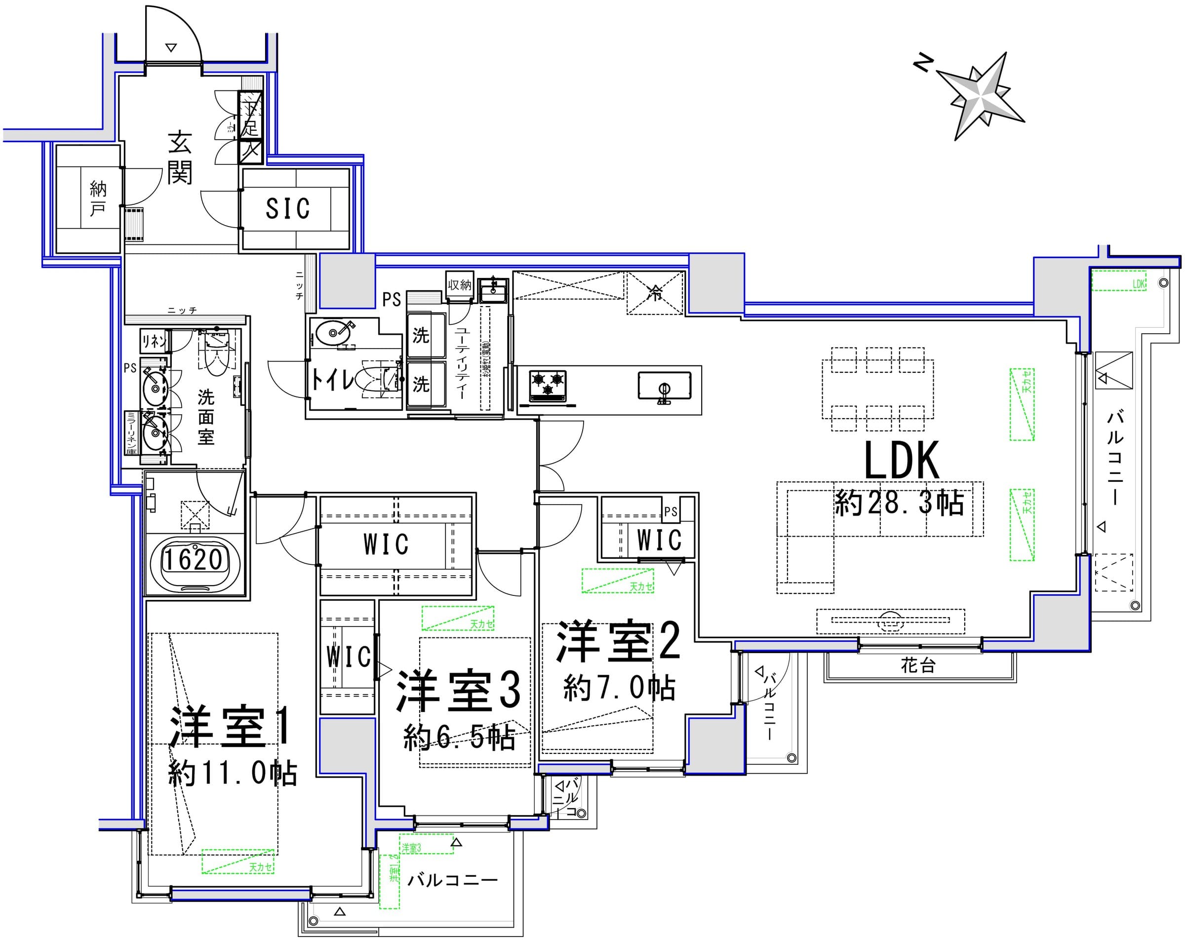 半蔵門　家族でのびのび暮らせる135㎡の3LDK 間取図