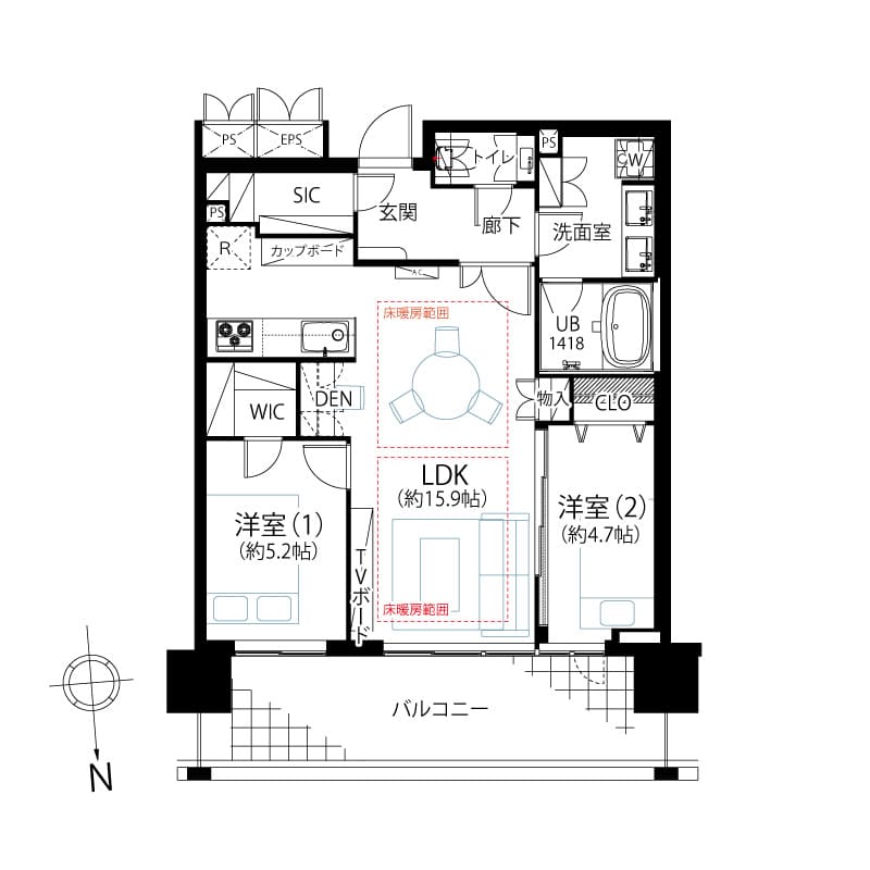 麻布十番　洗練された街に寄り添う、ペットと暮す上質な2LDK 間取り図