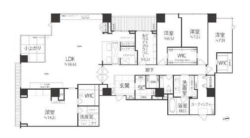 シティタワー高輪　220㎡超の5LDK、東京タワーと東京スカイツリーをの煌めきを纏う選ばれし34階のプレミアム住戸 間取り図