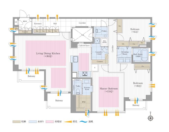 ソフィア高輪　152㎡・30帖LDK、光と緑に満ちた南向き角住戸 間取り図