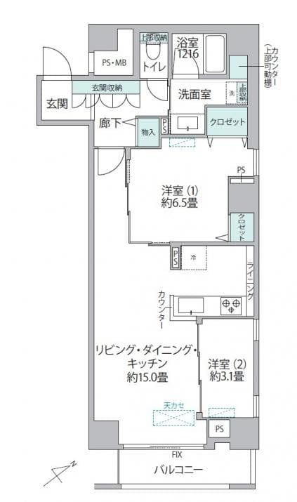 白金高輪　光と風を招く、港区高輪の角住戸 間取り図