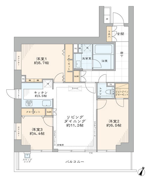 初台　大型犬とも一緒に暮らせる、穏やかな南西角部屋 間取図