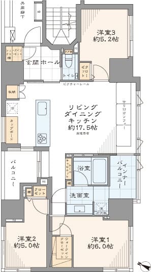 小伝馬町　都心を軽やかに暮らす、十思公園の緑を望む住まい 間取り図