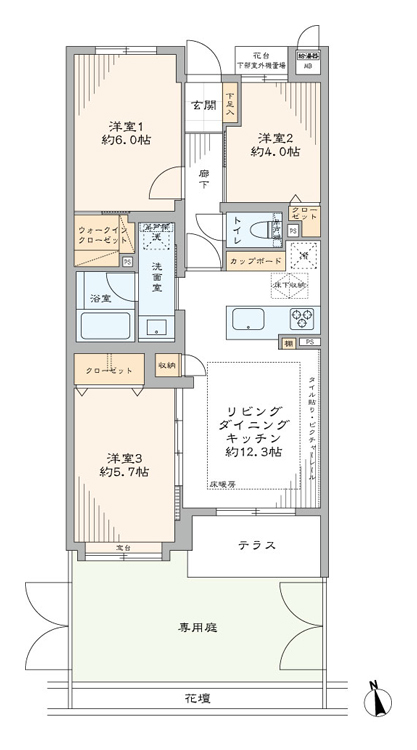 下北沢　南向き・約16㎡の専用庭がもたらす穏やかな日常 間取図