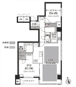 半蔵門　視線が抜ける、約20帖のゆとりあるLDK 間取り図