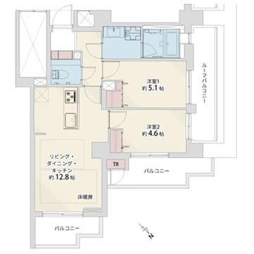 目黒　全居室にバルコニー付、光が入る角部屋2LDK 間取図