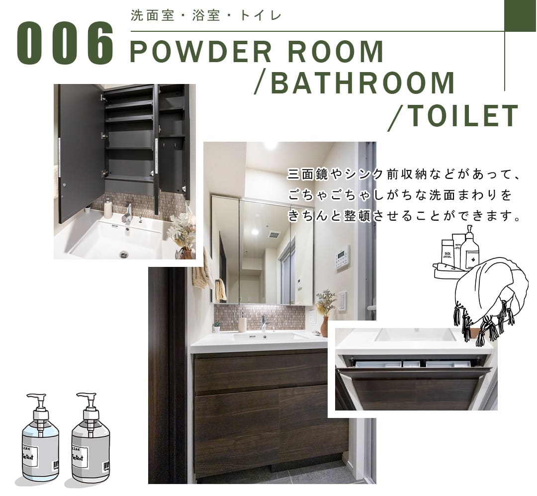 006洗面室,浴室,トイレ,POWDERROOM,BATHROOM,TOILET
