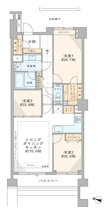 グランフォルム六番町　品格ある暮らしを叶える75㎡の3LDK 間取り図