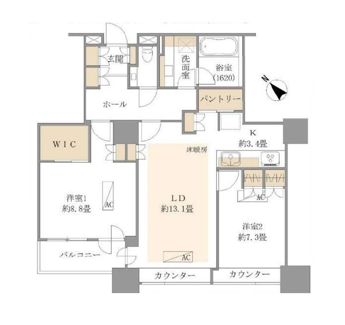 東京ツインパークス ライトウィング　21階から東京タワーを望む住まい 間取図