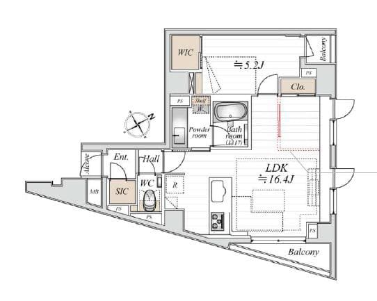 新富町　都心へ軽快にアクセス！9階・角部屋で心地よく暮らす1LDK 間取図