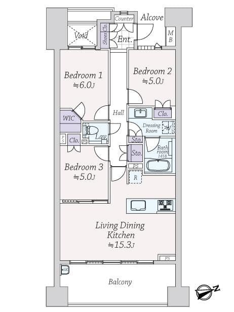 祐天寺　心地よい朝の光と見晴らしの良い景色 間取図