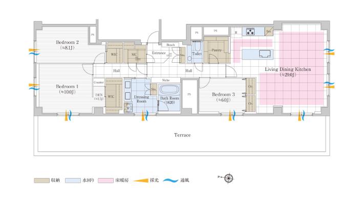 高輪パーク・マンション　緑と開放感に包まれた100㎡超の最上階角住戸 間取り図