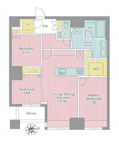 高輪台　開放的な眺望を堪能できる希少な17階3LDK 間取図