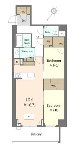 ブランズ渋谷常盤松　常盤松の緑を望む、76㎡の2LDK 間取り図