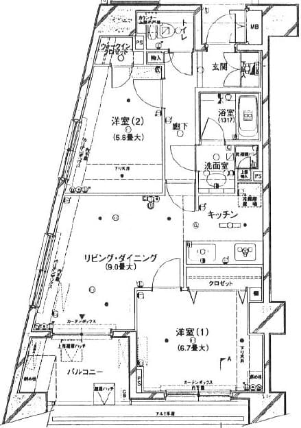 三軒茶屋　駅から徒歩2分で利便性◎、南西向きの角部屋2LDK 間取り図