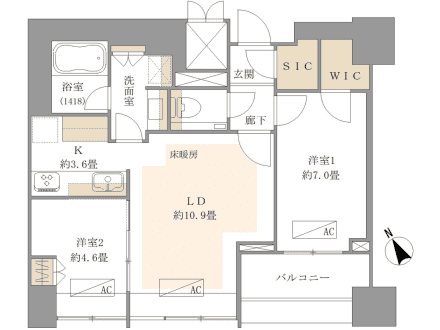 グランスイート麻布台ヒルトップタワー　麻布台ヒルズ至近、上質な共用施設が暮らしを彩る2LDK 間取り図