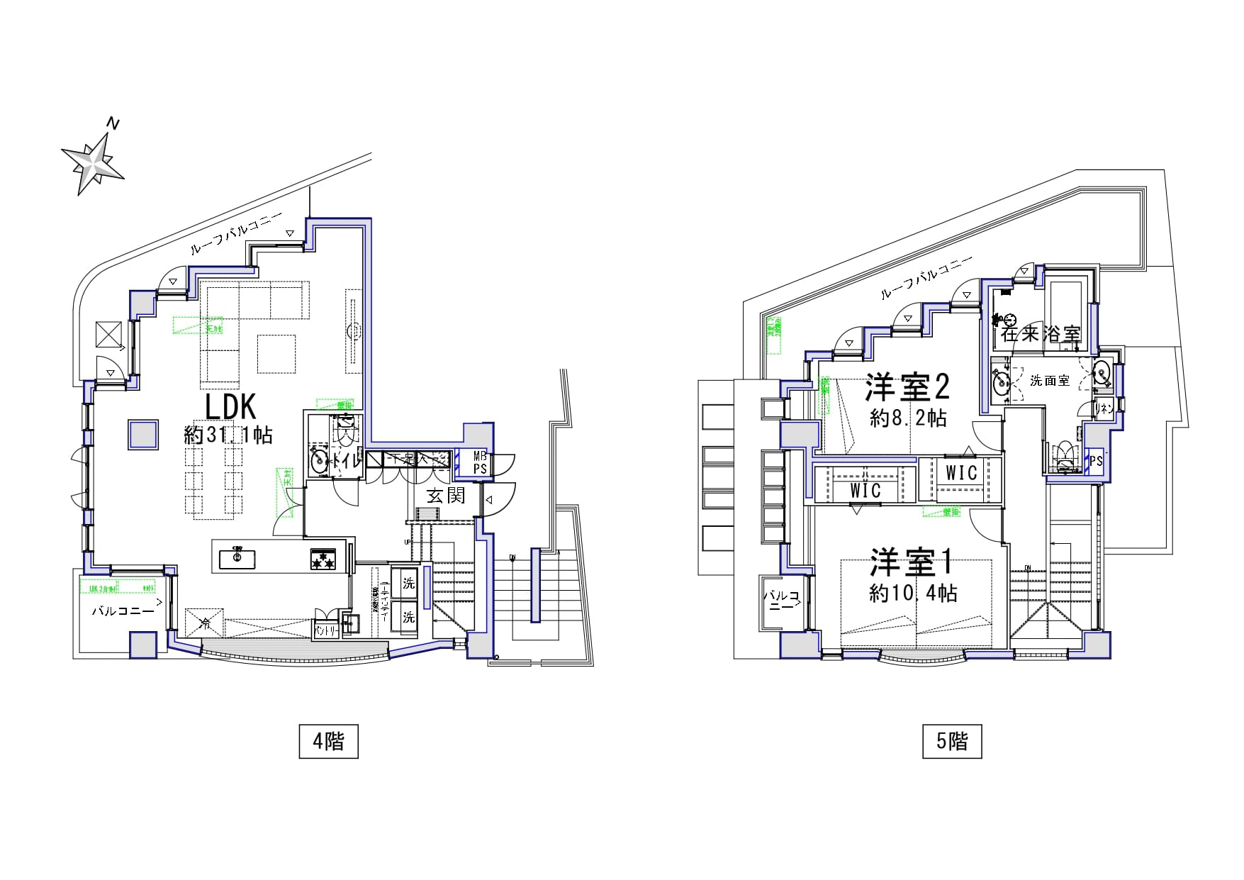 目黒　駐車場専用使用権付！120㎡超のゆとりあるメゾネット住戸 間取図