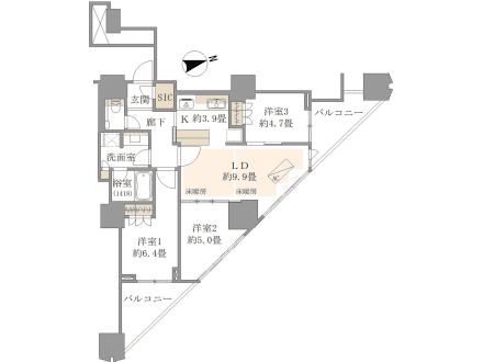 富久クロスコンフォートタワー　35階部、遮るもののない開放感あふれる眺望 間取り図