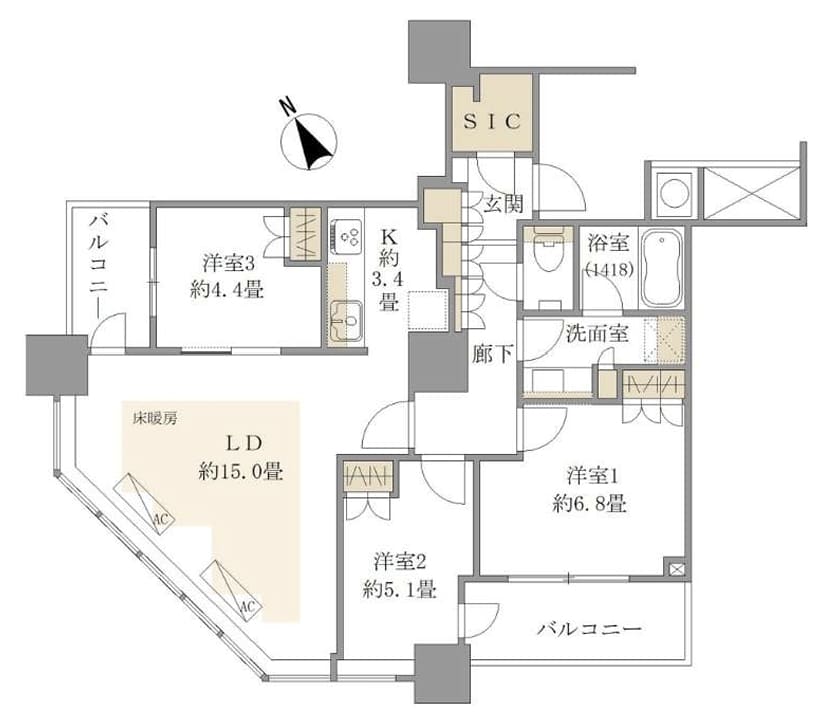 ザ・パークハウス西新宿タワー60　富士山ビュー、開放感あふれる34階の暮らし 間取り図