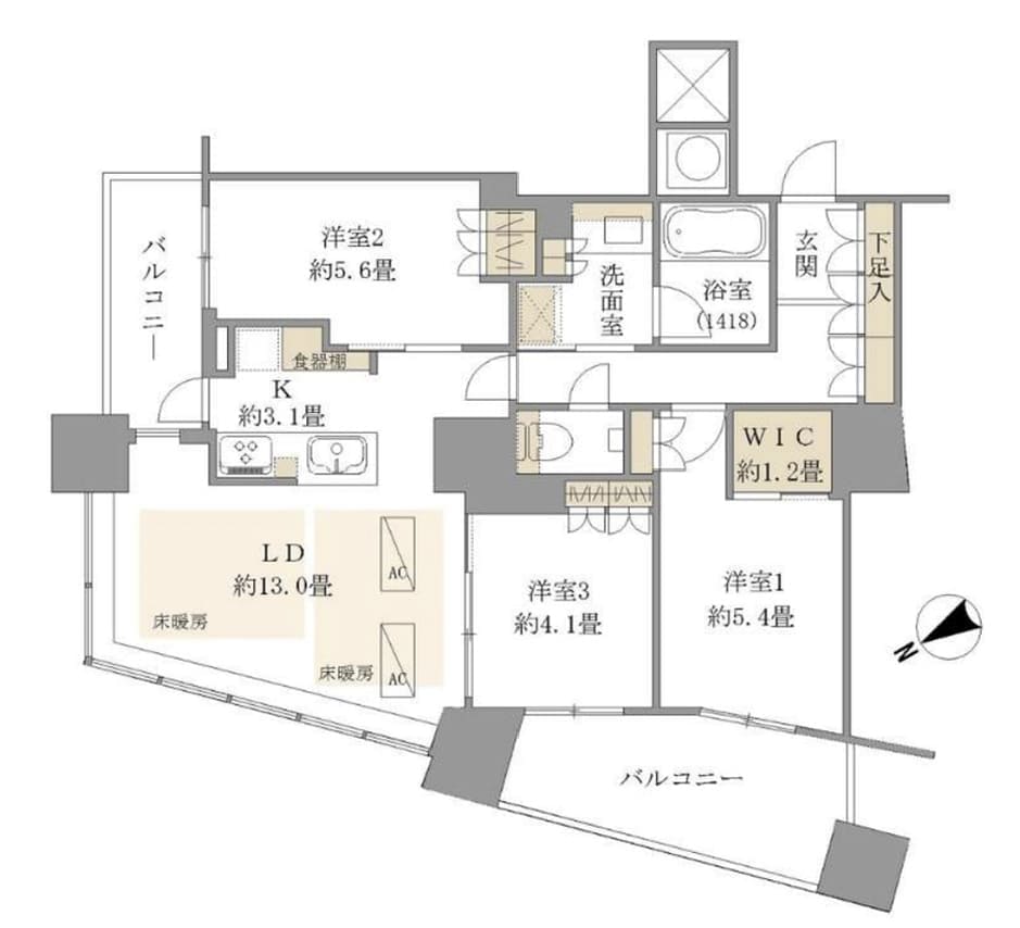 ザ・パークハウス西新宿タワー60 44階の高層階、夕暮れに染まる都市を望む 間取図