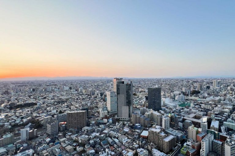 ザ・パークハウス西新宿タワー60 44階の高層階、夕暮れに染まる都市を望む