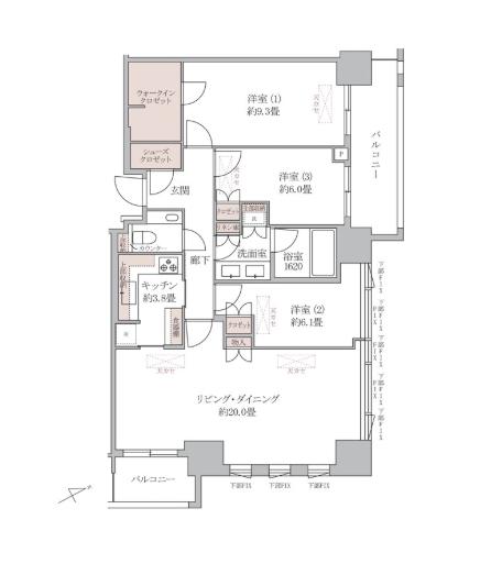 パークコート六本木ヒルトップ　東京タワーを望む、24階の100㎡角住戸 間取り図