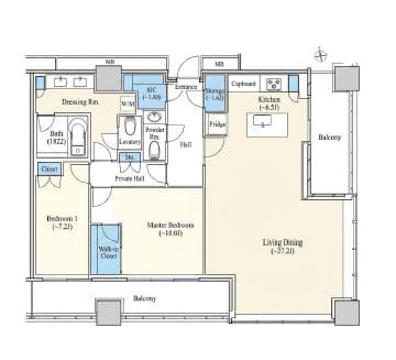 WORLD TOWER RESIDENCE（ワールドタワーレジデンス）　浜松町駅直結・東南角ペントハウス！レインボーブリッジを一望する120㎡超の邸宅 間取り図