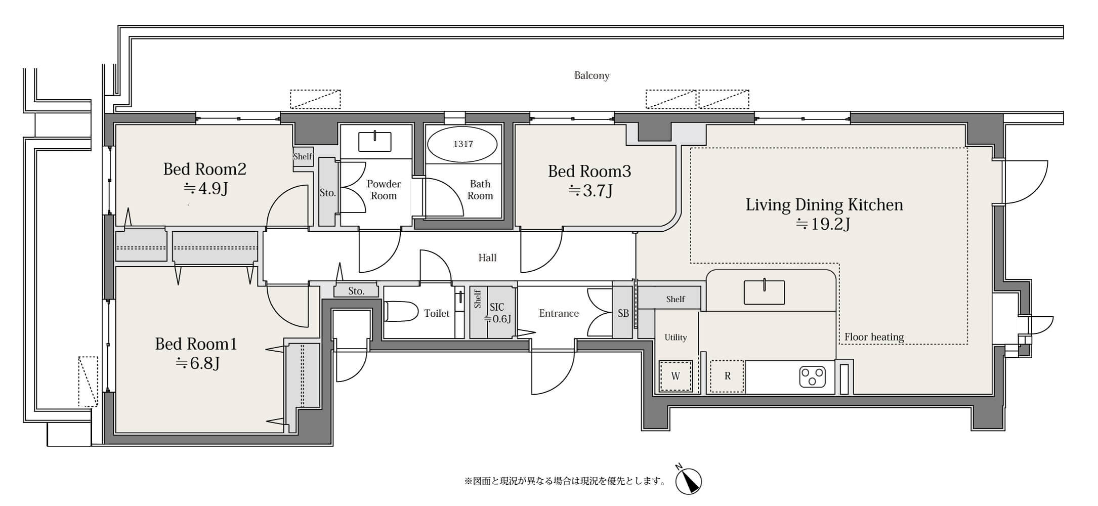 白金台　木の温もりと眺望を愉しむ3LDK 間取り図