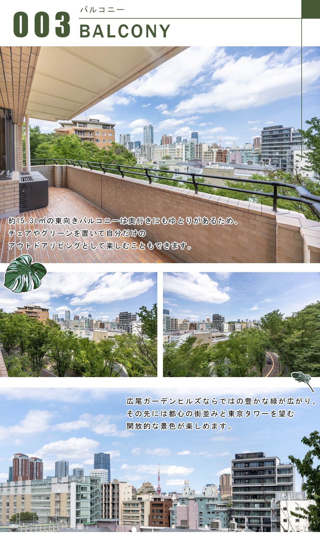 広尾ガーデンヒルズサウスヒルD棟のバルコニー