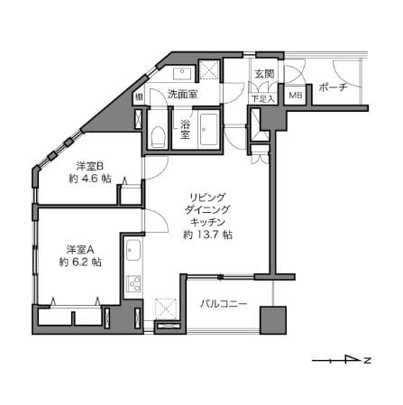広尾　東京タワーを望む眺望と上質なリノベ空間、11階角住戸 間取り図