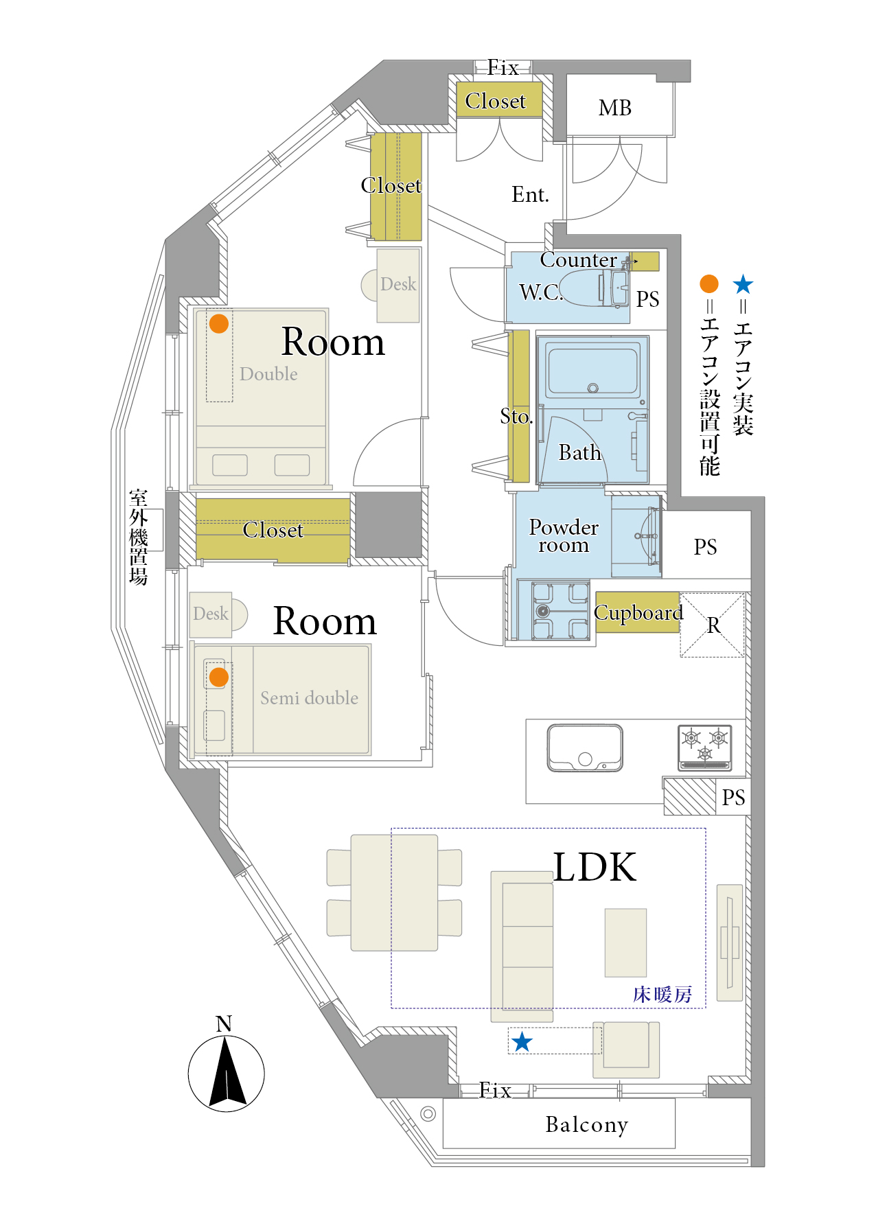 代々木上原　三方角部屋が叶える、心地よい毎日 間取り図